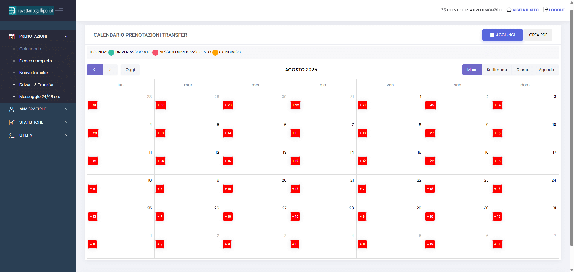 gestionale servizio navetta transfer